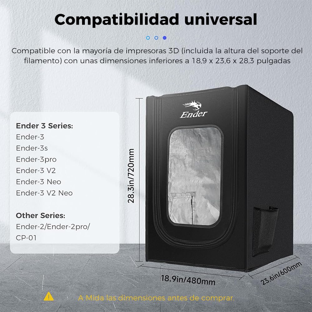 Creality Oficial Recinto Ender 3 Tienda ignífuga y a prueba de polvo Funda protectora para Ender 3/3 Pro / 3 V2 / 3 Neo / 3V2 Neo / 3 V3 SE / K1 / K1C, Dimensión 480x600x720mm