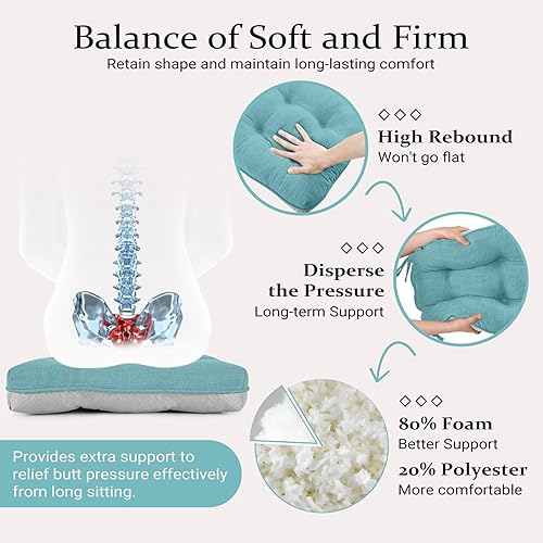 Miniatura 5 de Wellsin Cojines para sillas de comedor, paquete de 4, cojines para sillas de cocina de 15.5 x 15.5 pulgadas con lazos y respaldo antideslizante,