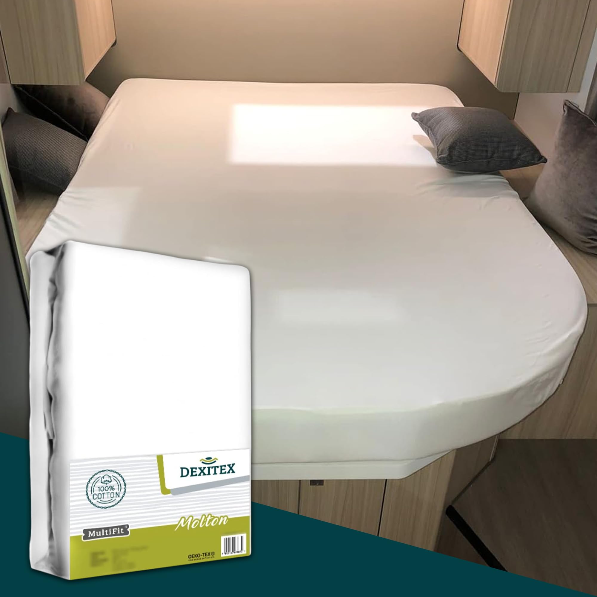 Queen Size Molton Matratzenschoner Queensbett (135-160cm x 210) für Wohnmobil oder Wohnwagen - Queensbett Matratze -Oeko-TEX - 100% Baumwolle, Weiß