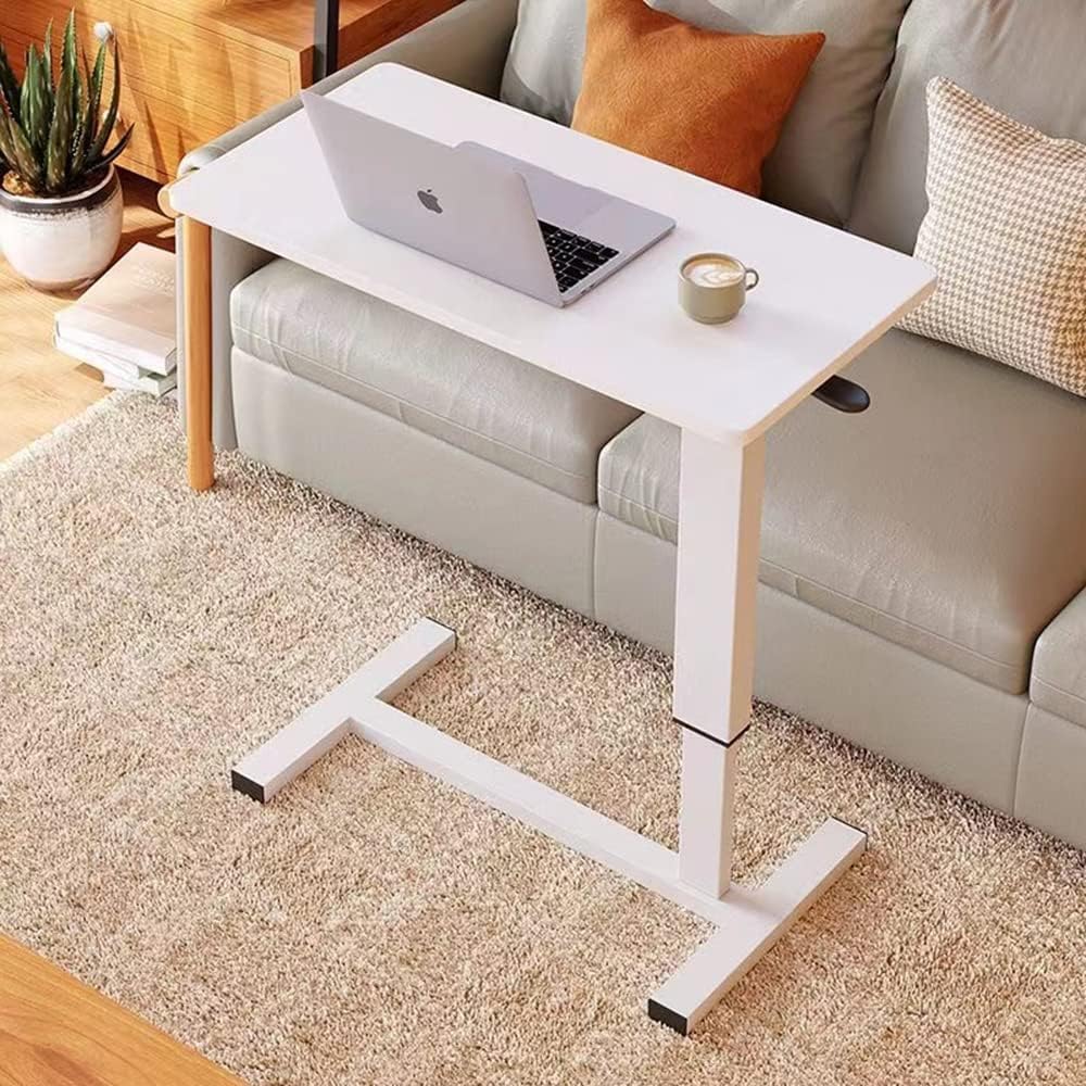 XICEN Overbed Table,Hospital Bed Table,Pneumatic Bed Tables Adjustable Over The Bed with Hidden Wheels,Mobile Laptop Table Cart&Rolling Bedside Table with Tray Hospital Home Use (White)