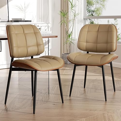 Miniatura 13 de Juego de 6 sillas de comedor, modernas sillas de comedor negras de mediados de siglo, sillas de cocina tapizadas de piel sintética con cojín grueso