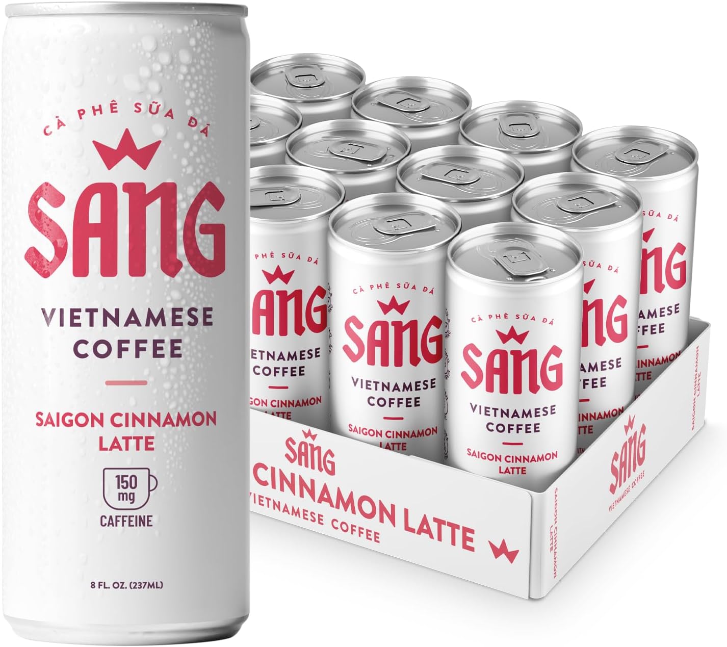 SANG Vietnamese Iced Coffee - Saigon Cinnamon Flavor 8oz Canned (12-Pack), Robusta and Arabica, 150mg Caffeine, Ready to Drink, Gluten-Free, Energy Drink