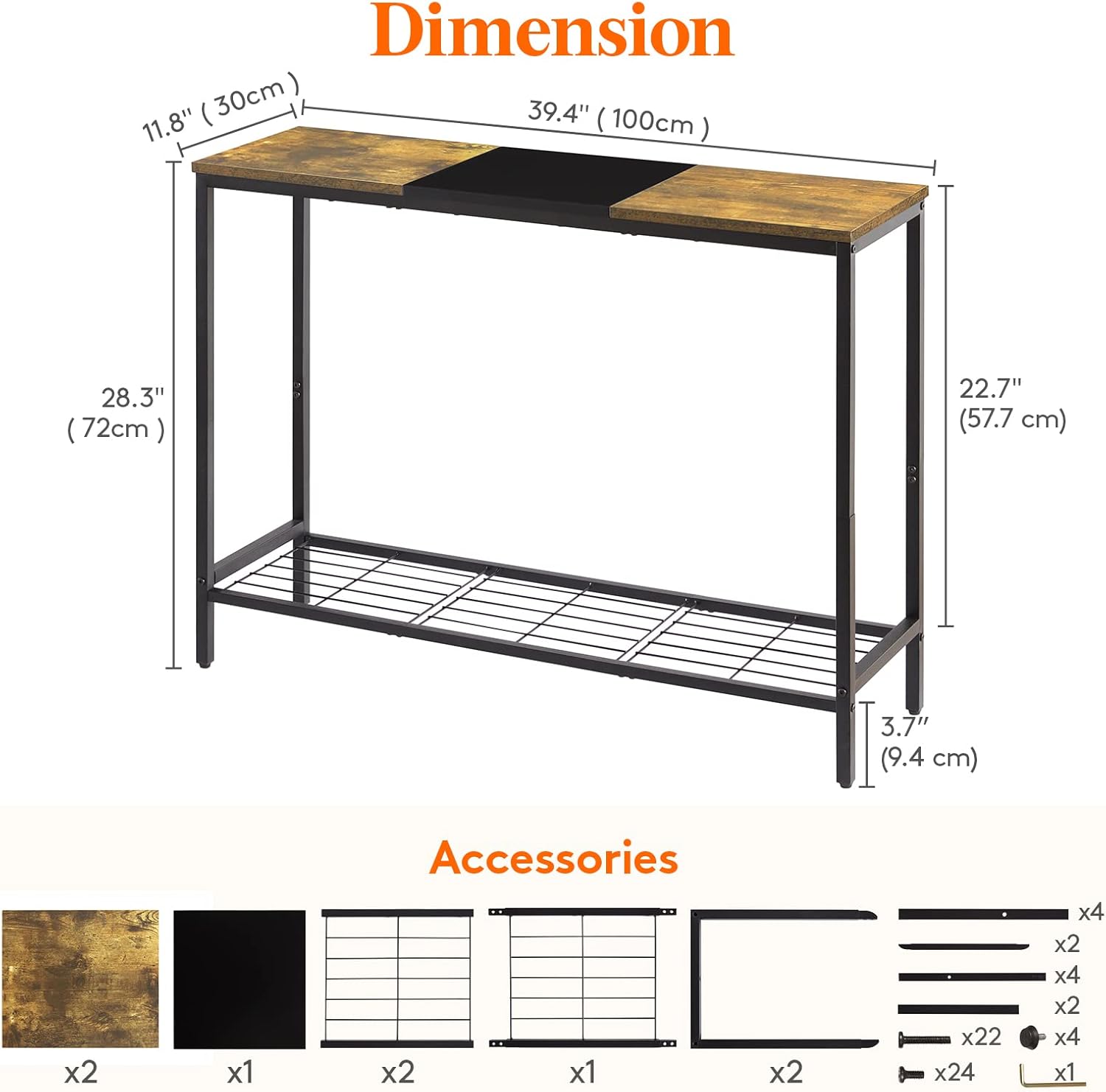 Lifewit 39.4" Console Entryway Table, 2-Tier Industrial Sofa Table with Storage Shelves for Hallway, Living Room,Bedroom, Metal Frame, Rustic Brown & Black, Easy Assembly