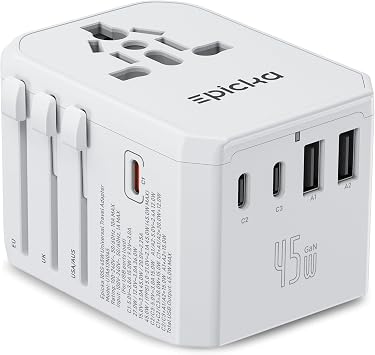 EPICKA 45W Universal Travel Adapter PD&QC, 1AC/3USB-C/2USB-A