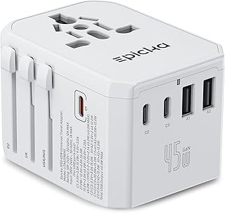 EPICKA Universal Travel Adapter GaN 45W, European Travel Plug Adapter with PD&QC Fast Charging(2 USB-A & 3 USB-C Ports) - Worldwide Travel Essentials, International Power Adapter for UK/US/AU