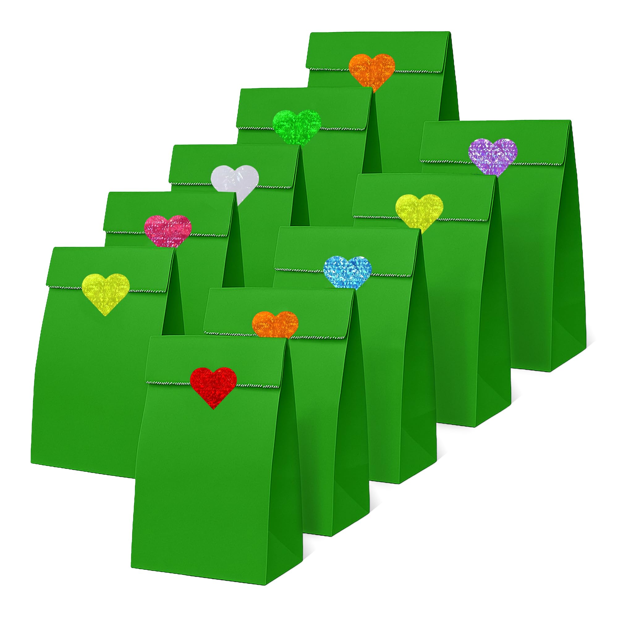 Thepaperbagstore 50 Green Paper Party Bags with Heart Stickers