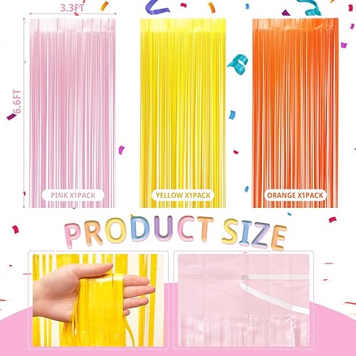 Miniatura 3 de Paquete de 3 cortinas de flecos de papel de aluminio Groovy para cabina de fotos, decoración bohemia para fiestas, 3.2 x 6.6 pies (naranja,