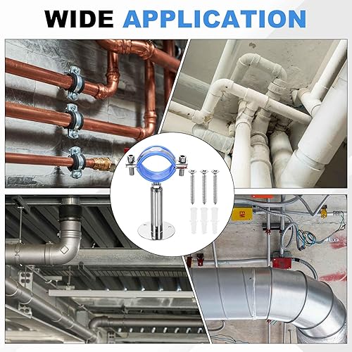 Miniatura 6 de HARFINGTON 2 Set Wall Mount Ceiling Mount Pipe Supports 304 Stainless Steel Adjustable Pipe Bracket Clamp with Screws for OD Pipe 1.9"-2" (48-51mm)