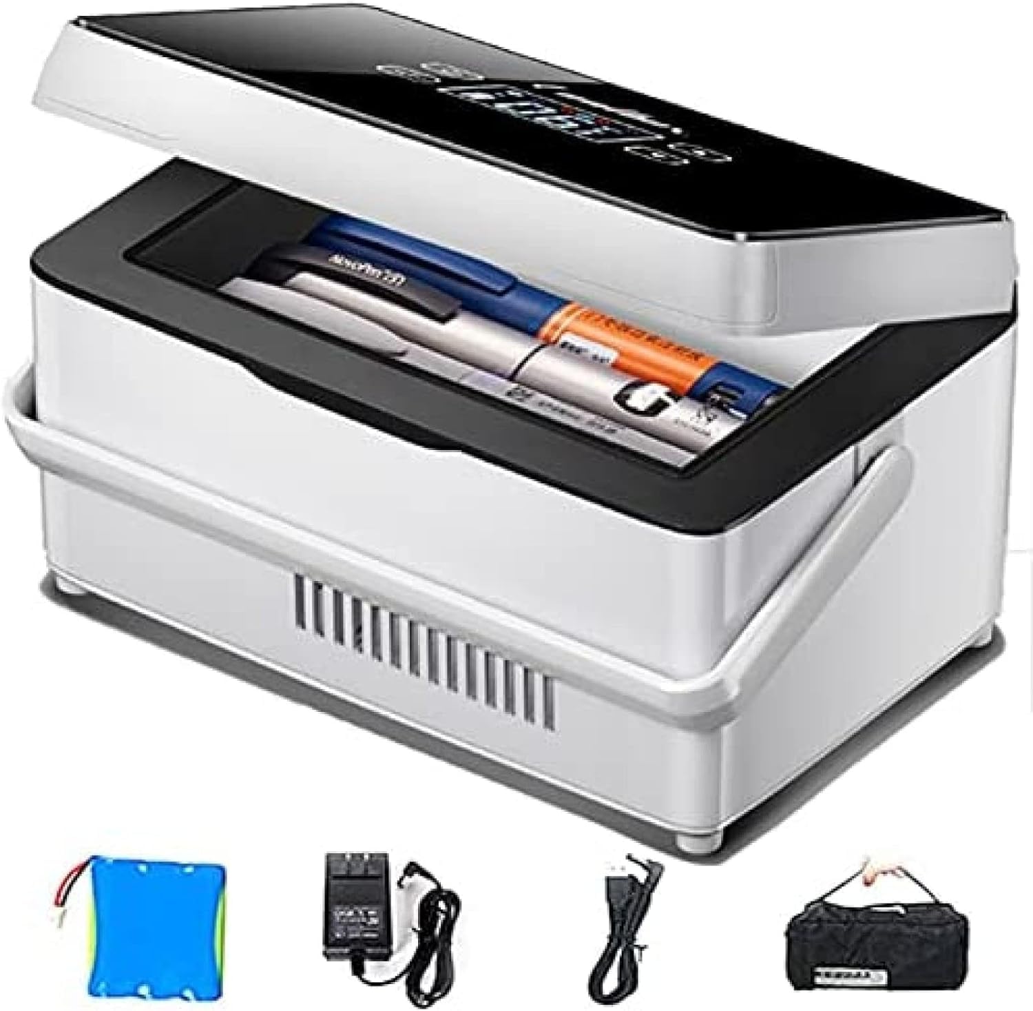 Frigorifero per Insulina, Mini Frigorifero Portatile Intelligente, Mini Frigorifero per Insulina 0-18 °c, per Auto/Viaggi/Aerei, con Borsa A Tracolla, 1Battery