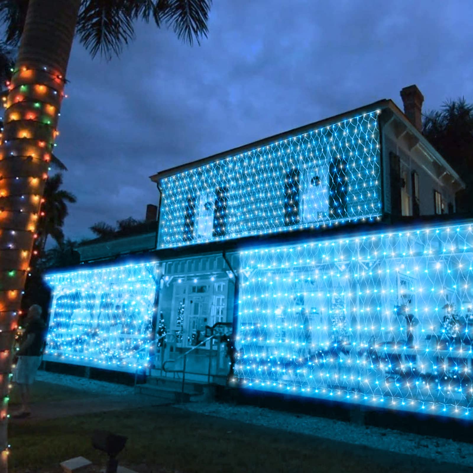 CORST 3 x 2 m 200 LED Filet lumineux Rideau intérieur,Buissons Guirlande lumineuse,Connectable avec télécommande et minuterie 8 modes (bleu+blanc)