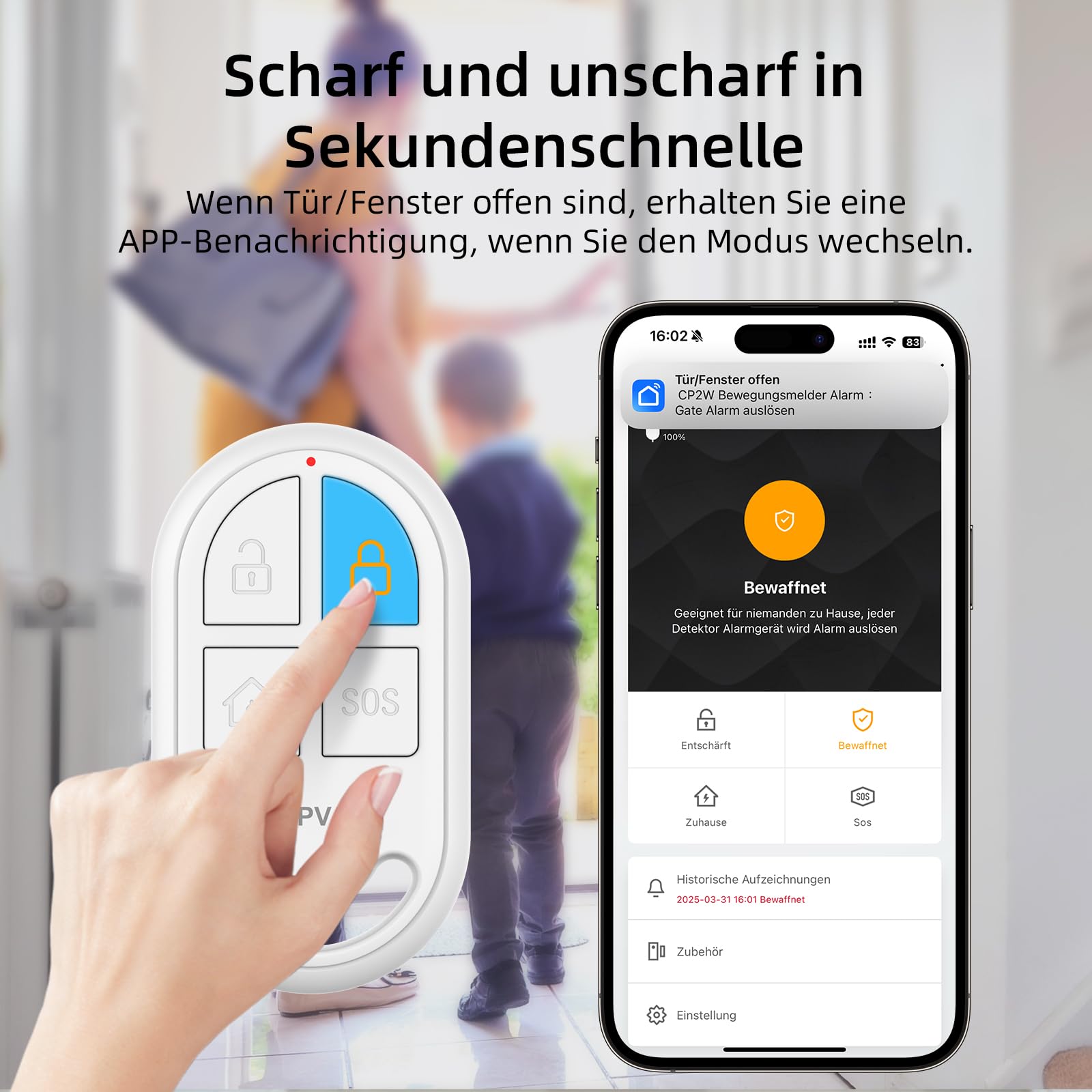 CPVAN Alarmanlage Haus, WiFi PIR Bewegungsmelder Alarm, DIY Einbruchschutz Fenster/Türsensor mit Fernbedienung & APP, Kein Vertrag & Gebühr,Weiß