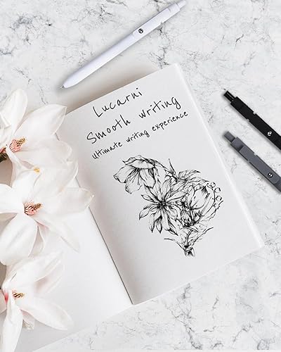 Miniatura 5 de Lucarni 6 bolígrafos de gel, bolígrafos de tinta negra de punta fina de 0.02 pulgadas con suave bordeo, bolígrafos secos Qucik para diario, bonitos