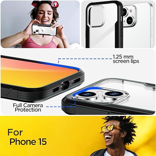 Miniatura 3 de AICase Funda para iPhone 15 de titanio a prueba de golpes, transparente, de grado militar, prueba de caídas de 20 pies, marco de aluminio duradero,