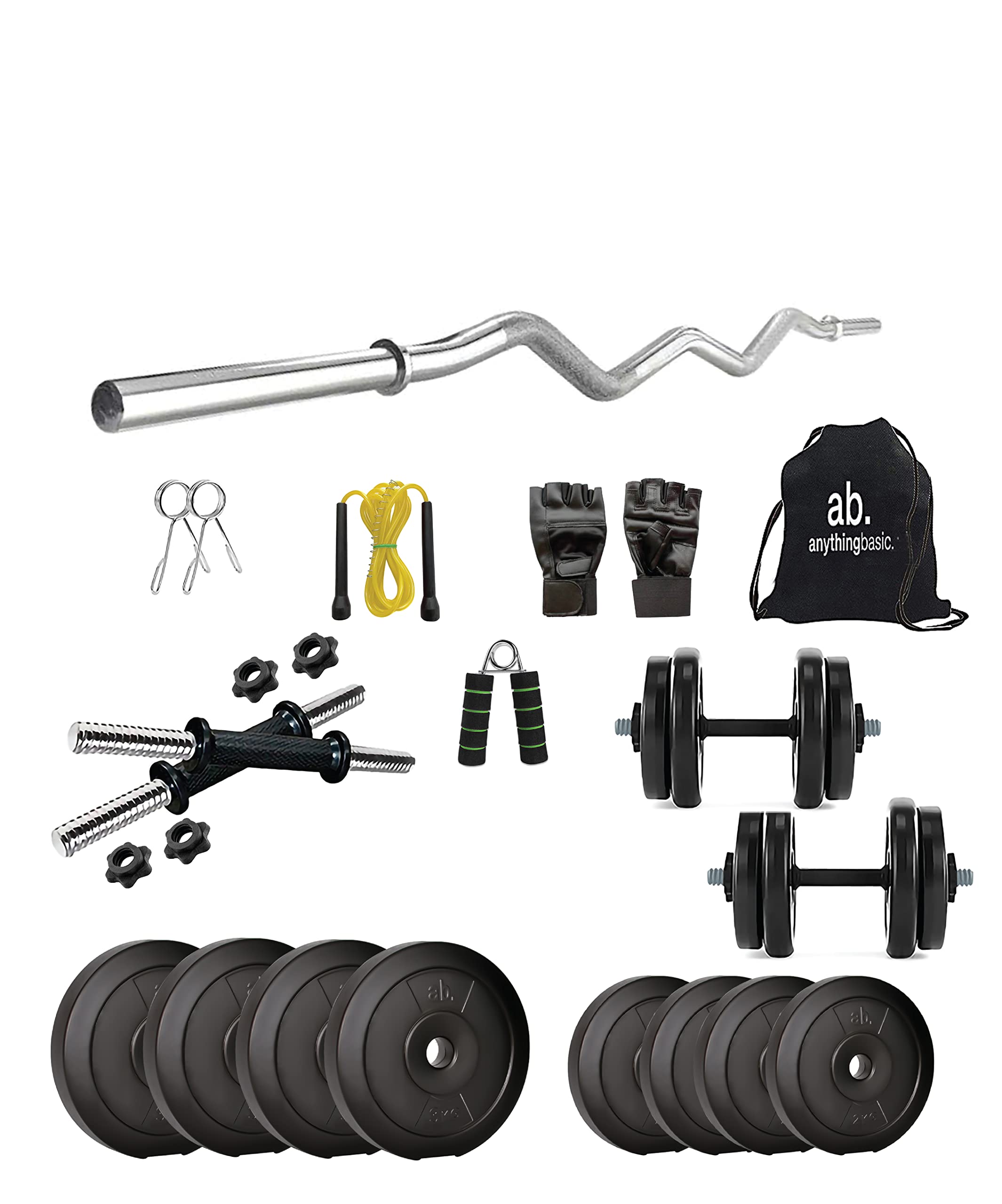 anythingbasic. PVC 20 Kg Home Gym Set with One 3 Ft Curl and One Pair Dumbbell Rods with Gym Accessories, Black (B09N7B9HBB) Amazon Price History, Amazon Price Tracker