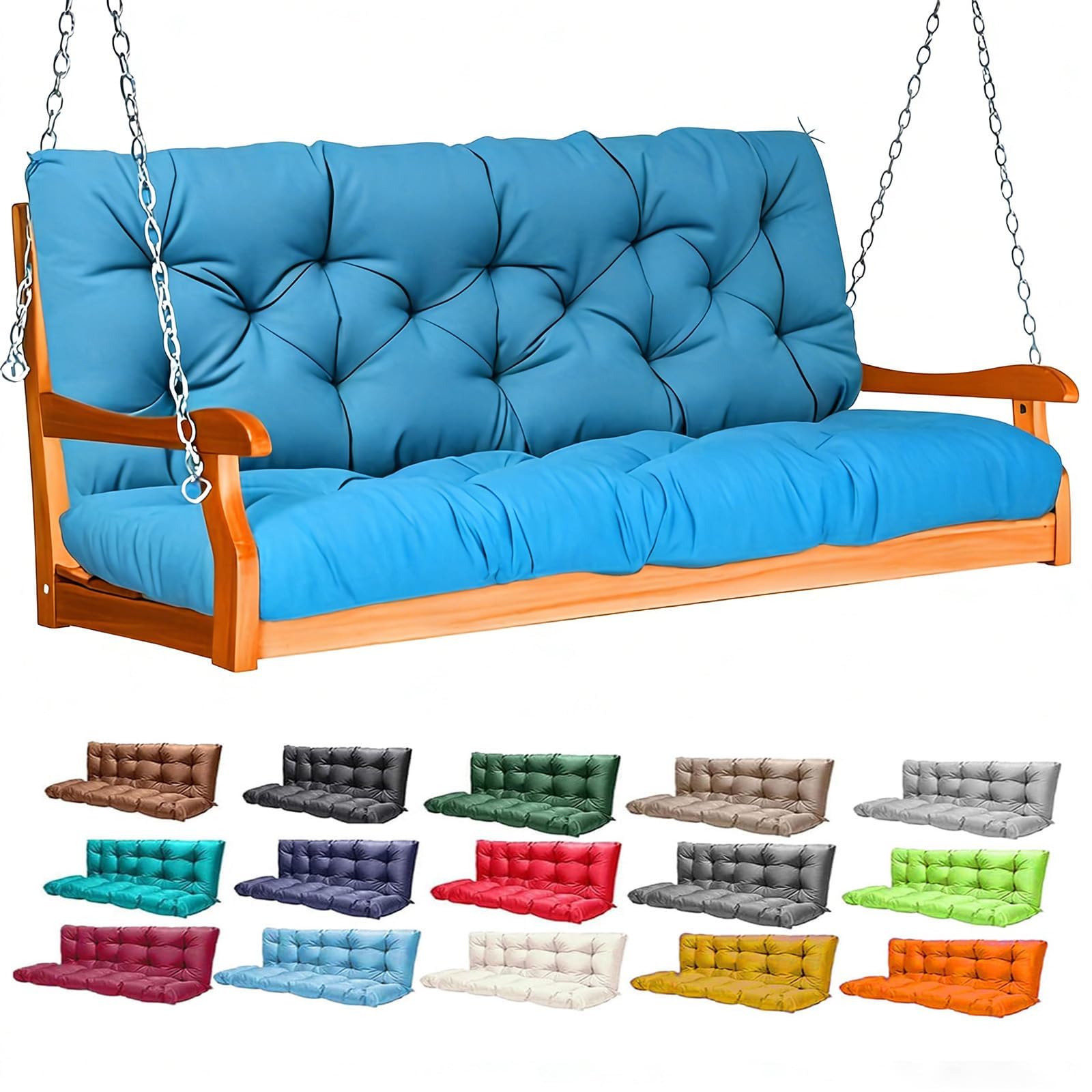 Porch Swing Cushions,2-3 Seater Outdoor Swing Cushions Replacement with Backrest and Ties,Waterproof and Fade Resistant for Patio Furniture Garden (Sky Blue, 120×100cm) — image 1