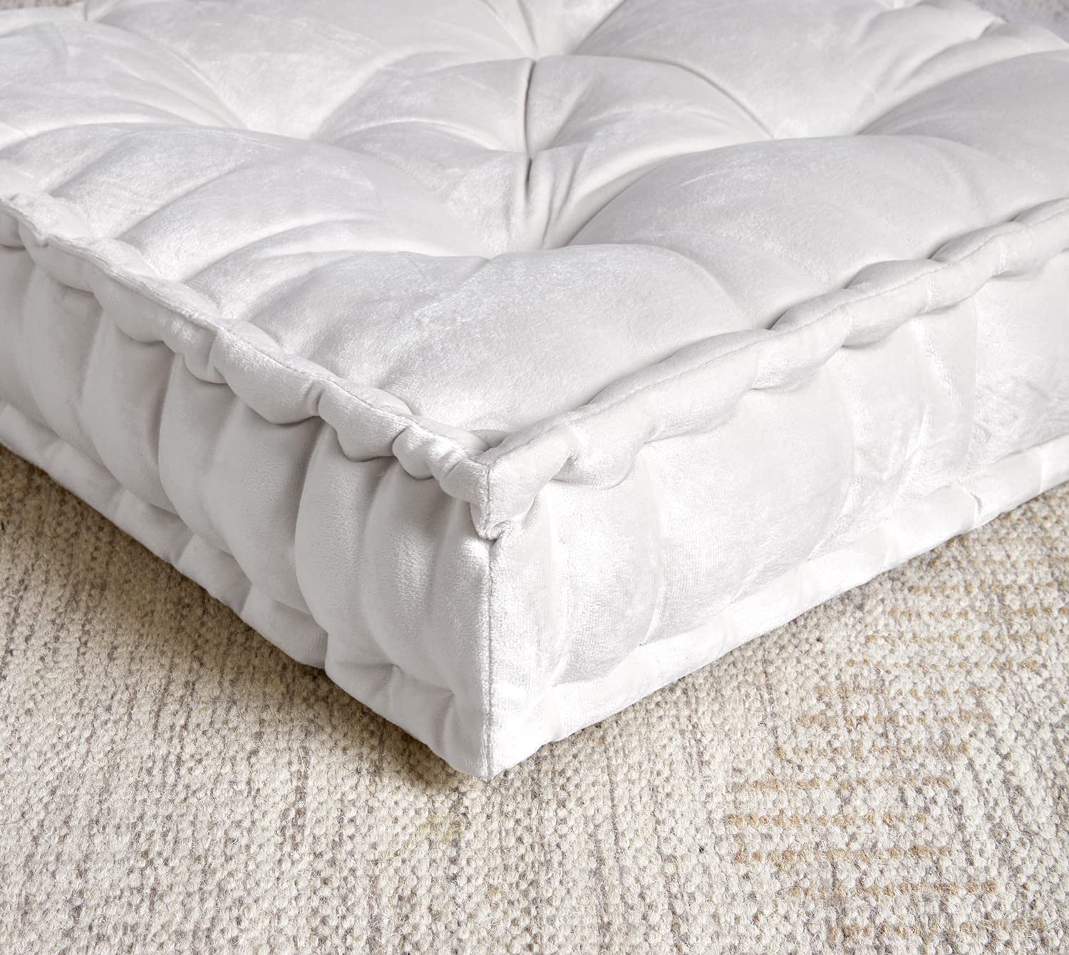 Sweet Home Collection Floor Pillow - 20x20 Inch Tufted Velvet Cushion For Lounging, Black