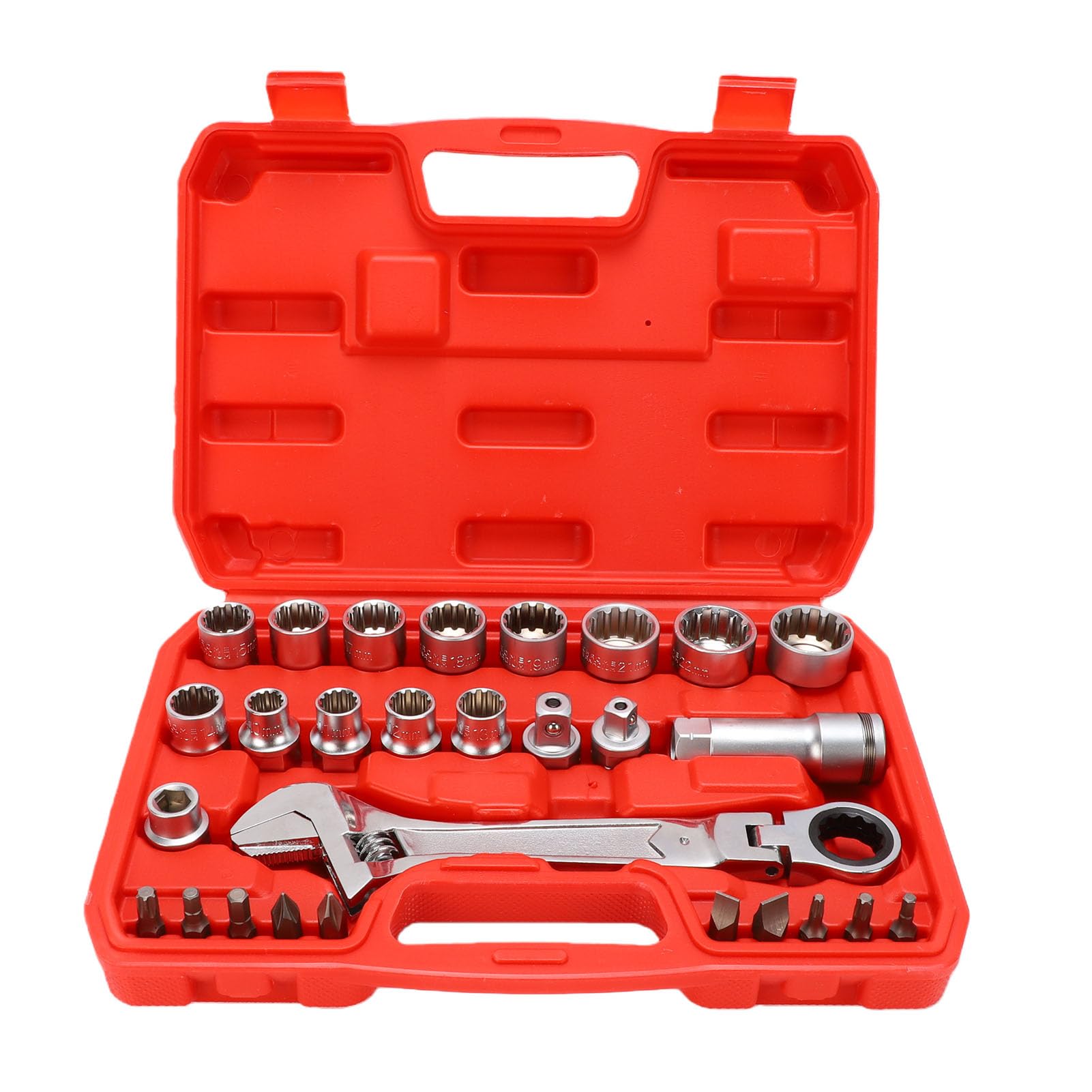 Ejoyous Set di Chiavi a Bussola Passanti Set di Chiavi a Bussola in Acciaio Legato CrV 29 Pezzi 3 8 1 2 Pollici Drive 72 Denti Cricchetto Reversibile con Adattatori Punte per Meccanici di