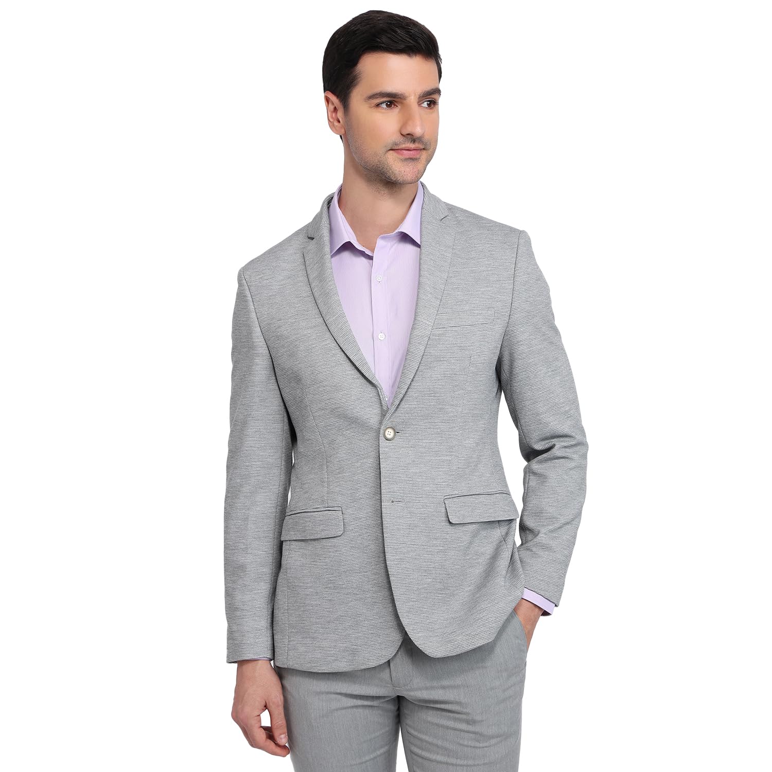 Men Super Slim Fit Structure Pattern Terylene Rayon Blend Notch Lapel Full Sleeve Formal Blazer-image-4