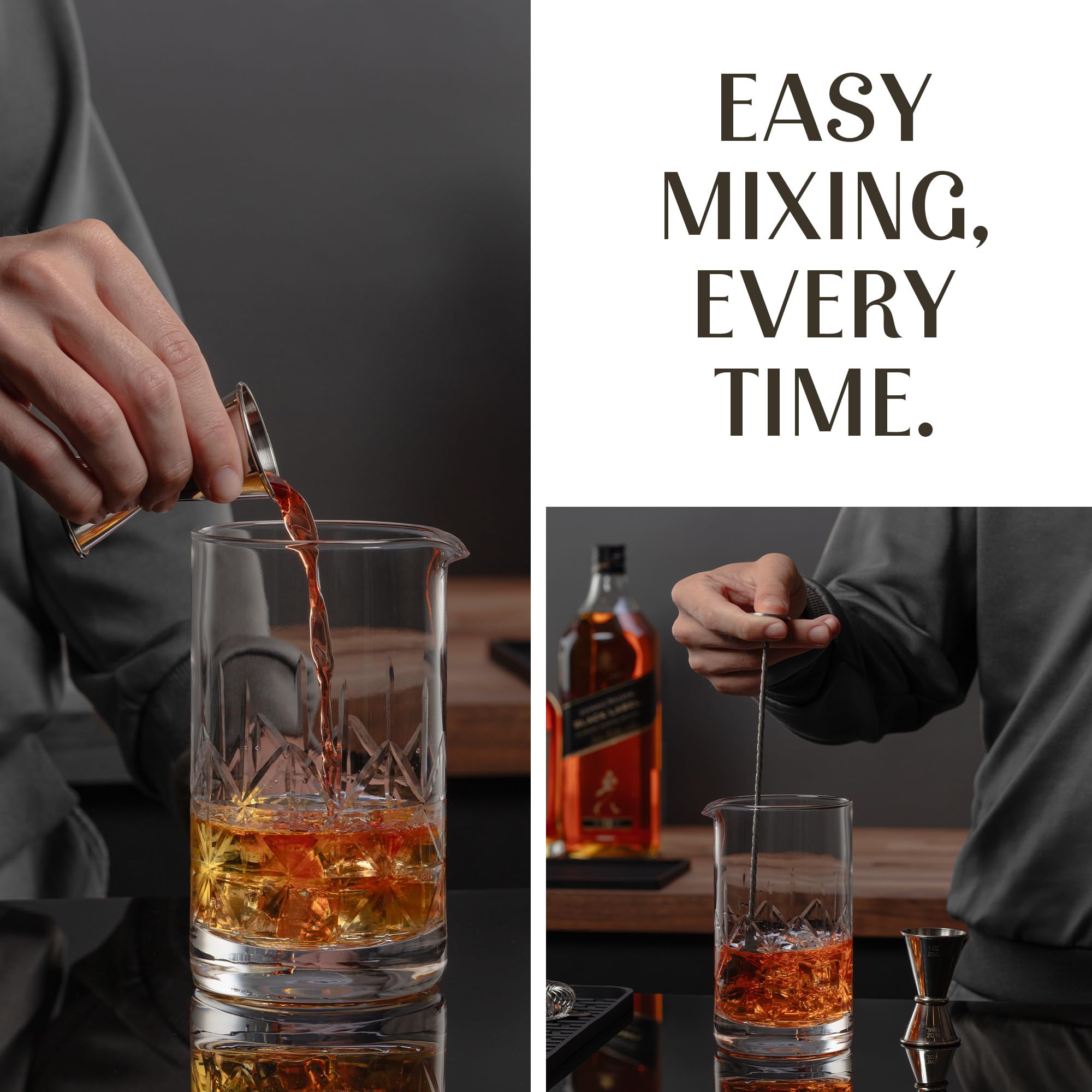 Mixology & Craft Set da cocktail – 7 pezzi Barista – Set di bicchieri da miscelazione con cristallo (680,4 g), jigger giapponese, cucchiaio, muddler e colino – Accessori e strumenti per bar