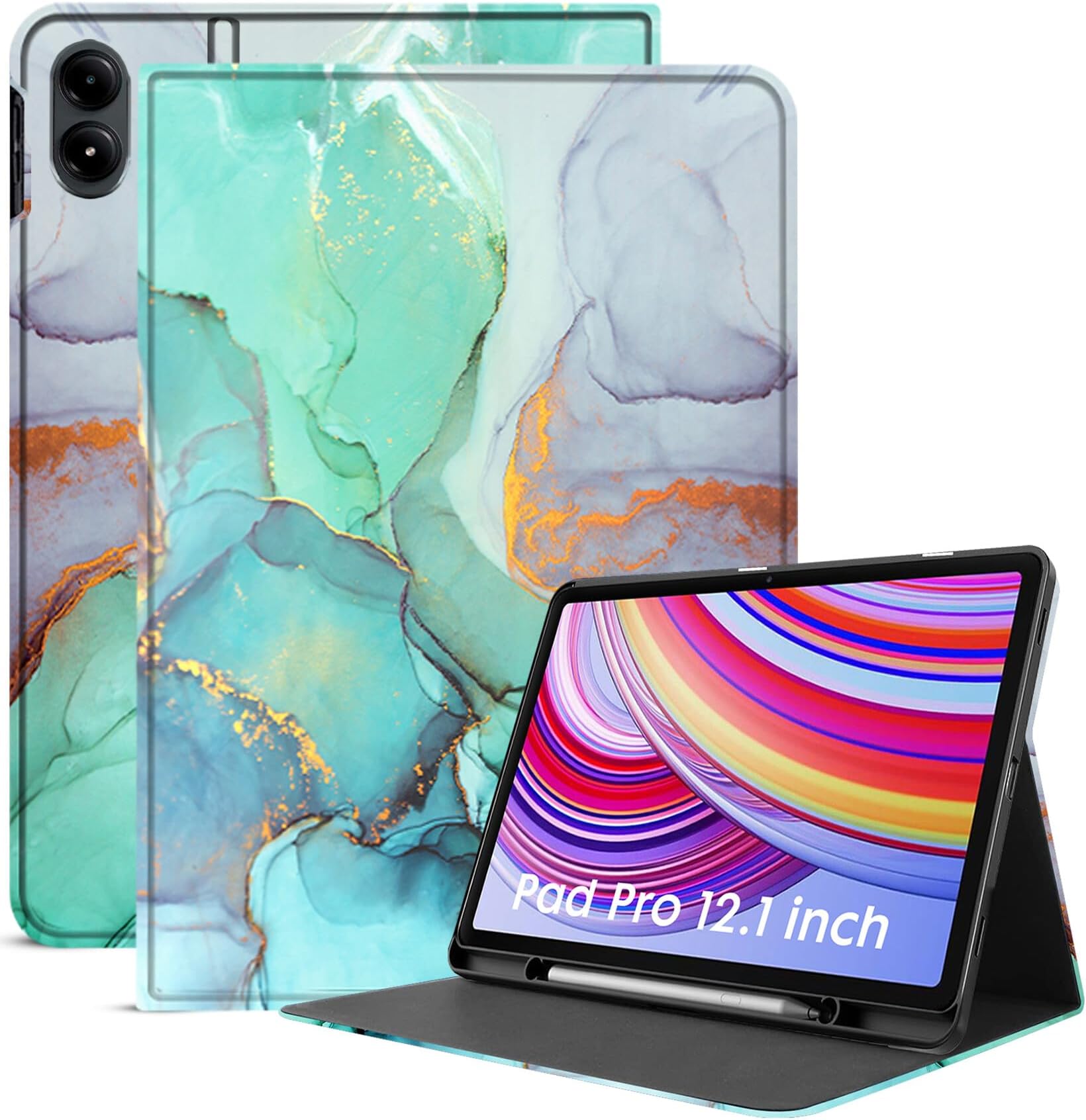 Robustrion Cover for Redmi Pad Pro 12.1 Cover Case, Folio Flip Cover with Pencil Holder for Redmi Pad Pro 5G Tablet 12.1 inch [ Auto Sleep Wake Support] - Marble Green