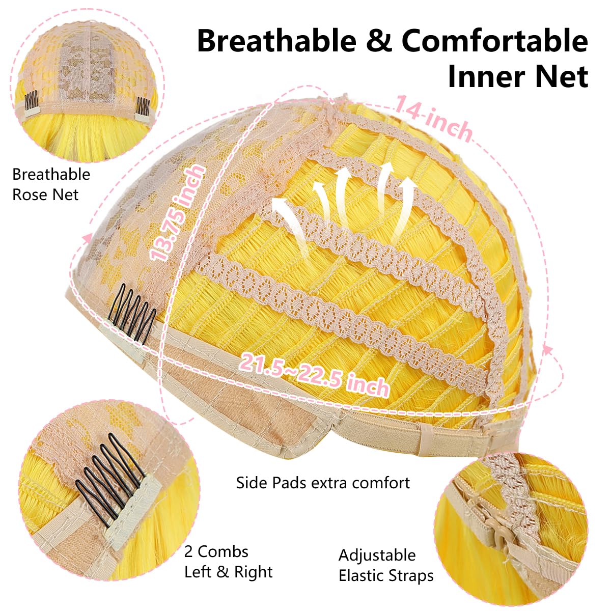 Yellow Bob Wigs for Women 12" Short Bob Wigs with Bangs Synthetic Heat Resistant Fiber Colourful Straight Bob Wig Cosplay Party Christmas Halloween Daily Use (Yellow) - Image 4