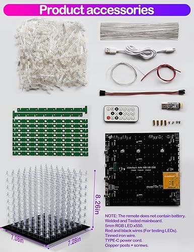 Miniatura 7 de 3D8RGB Kit de cubo LED DIY Kit de electrónica 8x8x8 Cubo de luz LED Kit de proyecto de soldadura DIY (3D8RGB-KIT)