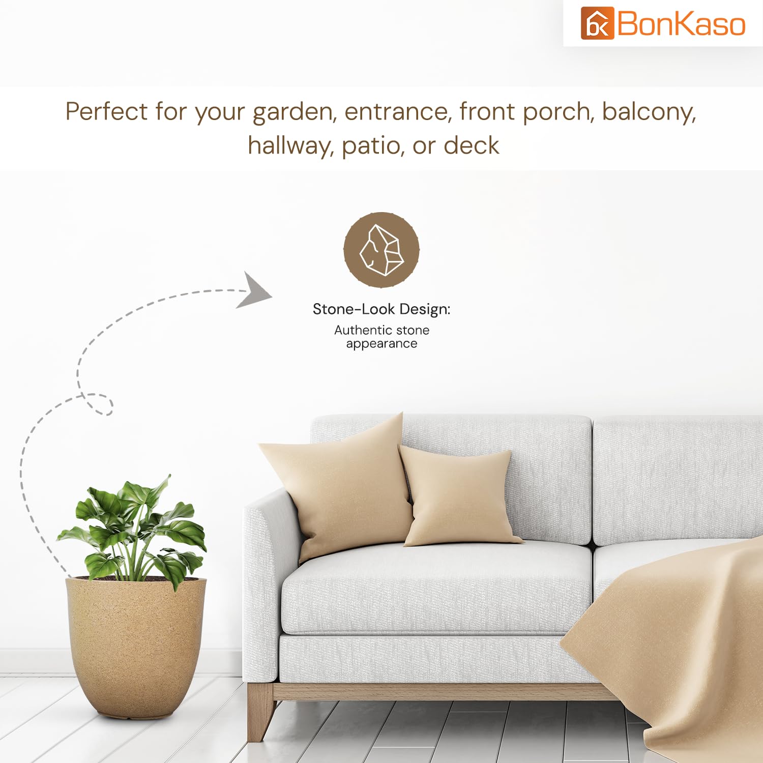 BonKaso 10 inch Beige Marble Finish Pot – Tall, Durable & Lightweight Polymer Jaguar Round Planter for Indoor & Outdoor Use: Home, Office, Garden & Balcony (Gamla/Gamale) - Image 6 thumbnail