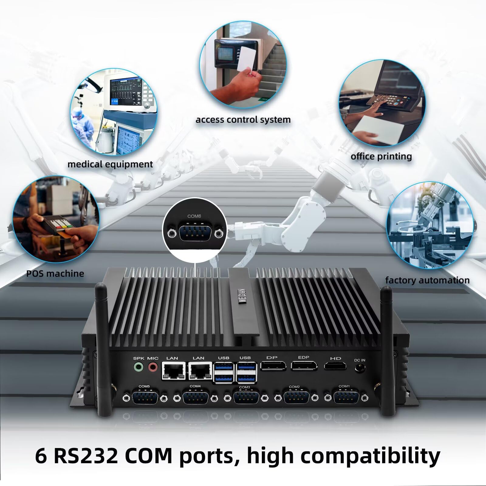 WEIDIAN Lüfterloser PC i7, Industrie PC Lüfterlos, Core i7-8550U, Fanless Industrial Computer Win 11, HDMI, DP, EDP 4K Triple Display, 8USB, 6RS232 COM, LPT, WiFi, BT (16GB DDR4 RAM 512GB SSD)
