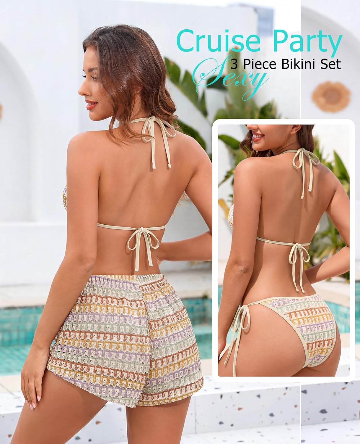ZAFUL Womens 3 Piece Bikini Set with Shorts Cute Vacation Swimsuits for Beach Cruise Bathing Suits 2026