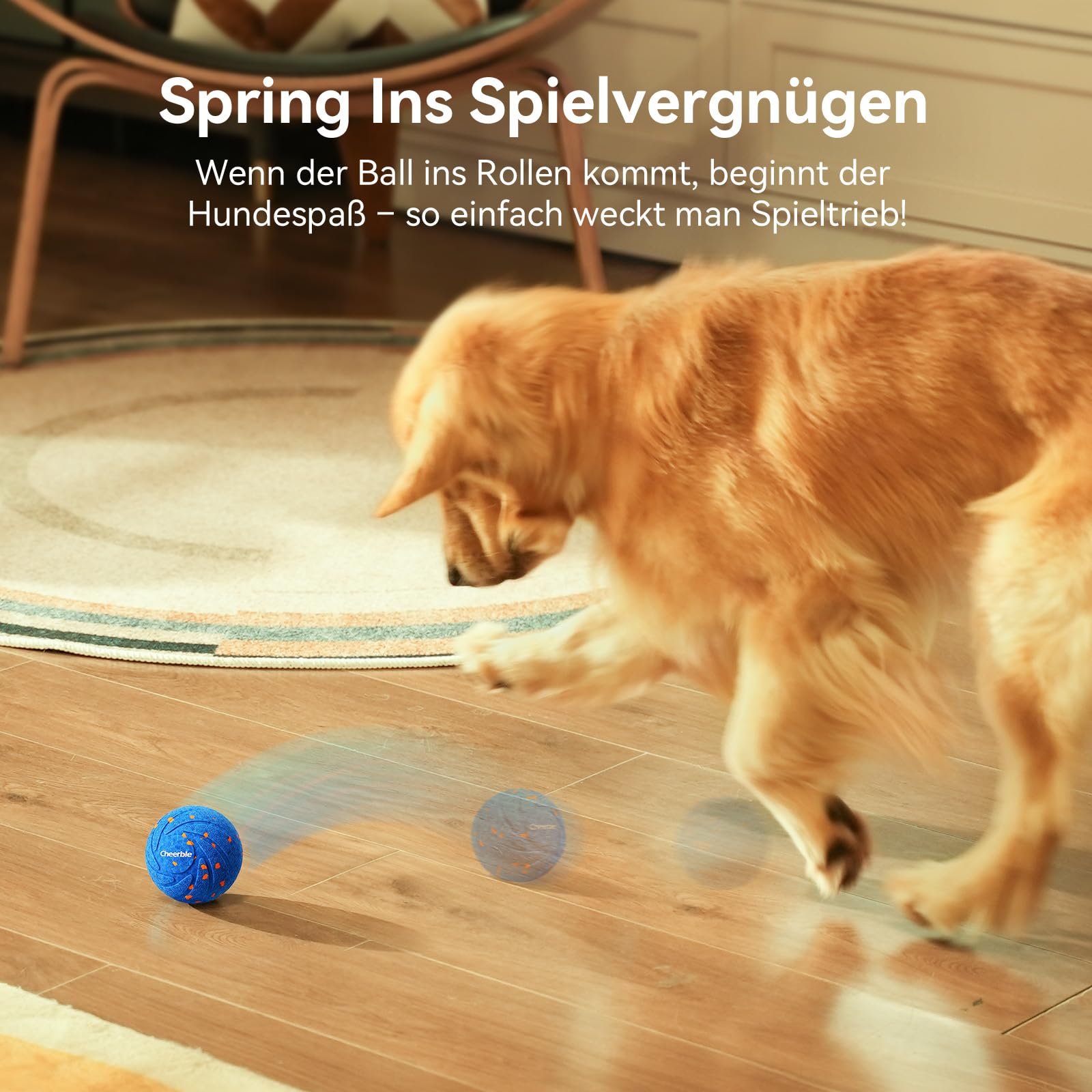 Cheerble Wicked Ball AIR - Interaktiver Hundeball mit 3 Spielmodi, Blau | Selbstbewegendes Hundespielzeug mit E-TPU Hülle, USB-C, IPX7 Wasserdicht, Ideal für Mittelgroße bis Große Hunde.