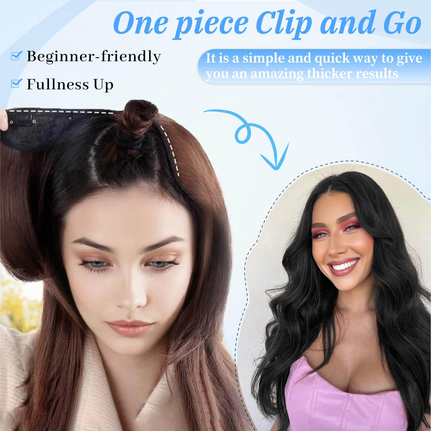 Ms taj Brown Hair Extensions Clip In V-Shaped Medium Brown Hair Extension 1PCS 20Inch Body Wavy Thick Natural Layered Full head for women with Dense hair to increase hair volume Beginner-friendly - Image 2