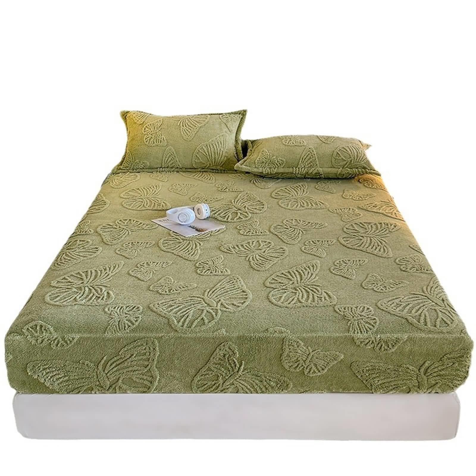 Spannbetttuch 120x200cm Winter Warm, Bettlaken Spannbettuch Olivgrün Einfarbig 5-25cm für Boxspringbetten Spannbetttuch Samt Schmetterling ohne Kissenbezug