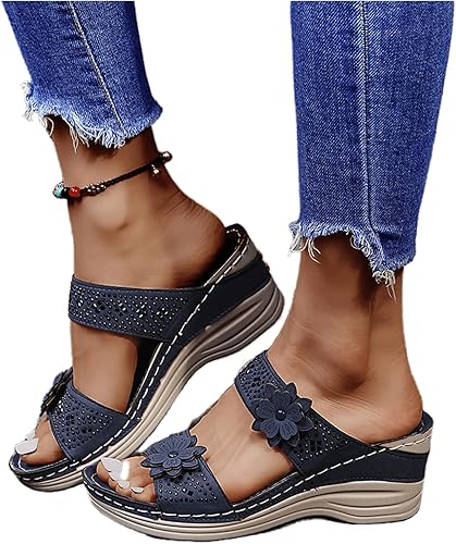 Miniatura 4 de Ladmiple Sandalias para mujer 2023 con diseño floral y ortopédico con soporte de arco sandalias romanas casuales con punta abierta