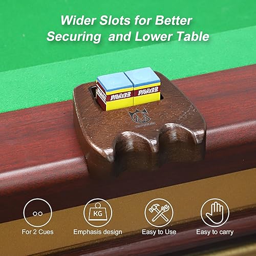 Miniatura 6 de CROWN ME Soporte de madera ponderado para palos de billar de 2 tacos, soporte para palos de billar, soporte para tiza