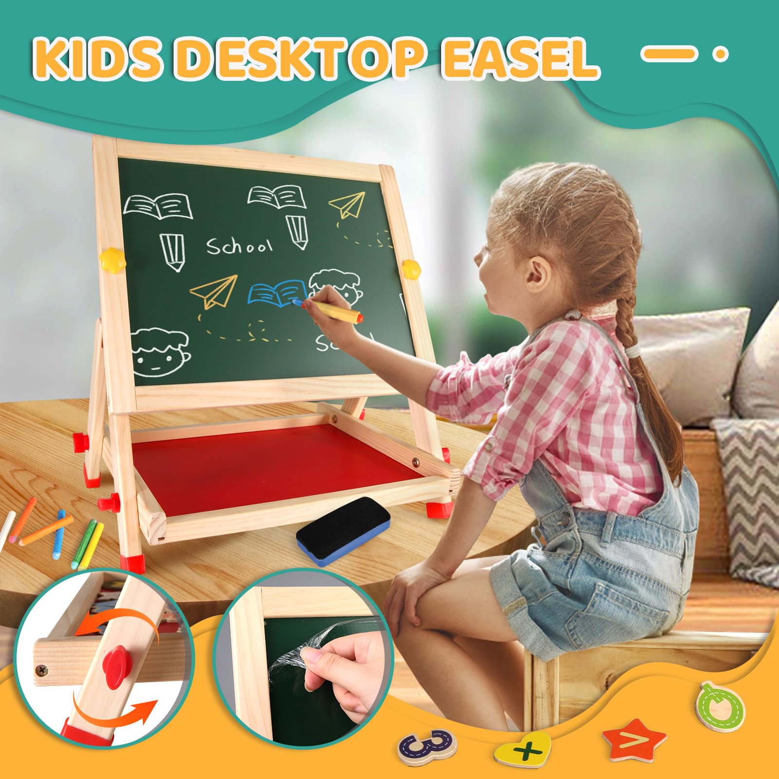 Houten dubbelzijdig bord met accessoires