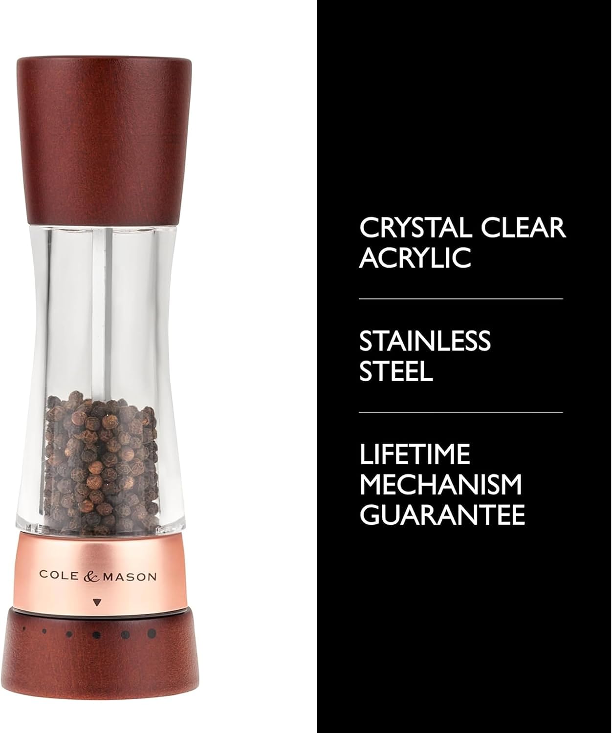 Cole & Mason Derwent Pepper Mill - Gourmet Precision Pepper Grinder - Refillable Seasoning and Spice Tools - Adjustable Black Peppercorn Grinder Settings - Rose Gold image 2