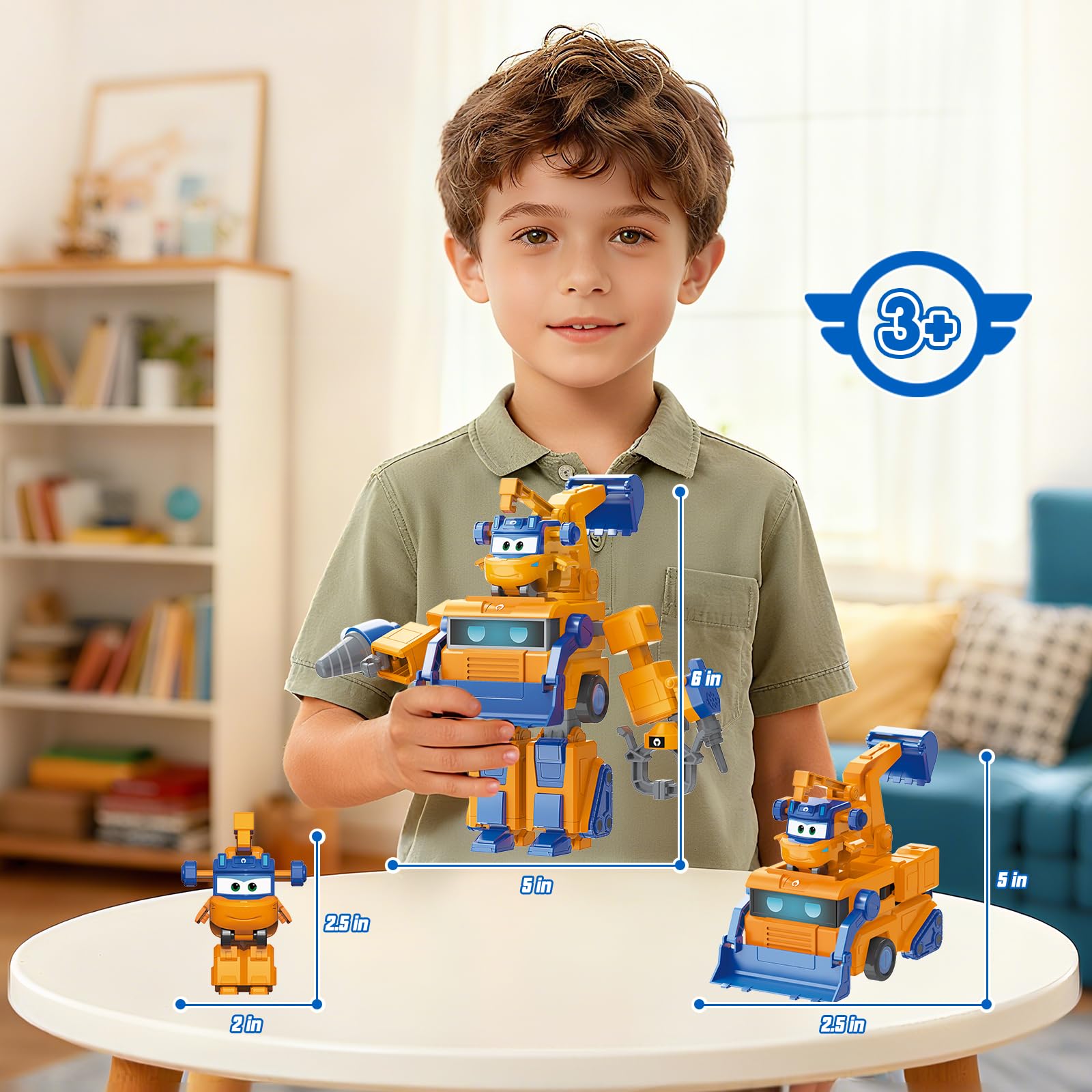 Super Wings Robot trasformabile Marty, altezza 16 cm, giocattolo veicolo robot trasformabile 2 in 1, con personaggio alto 5 cm, giocattolo per bambini maschi femmine dai 3 anni in su, oran