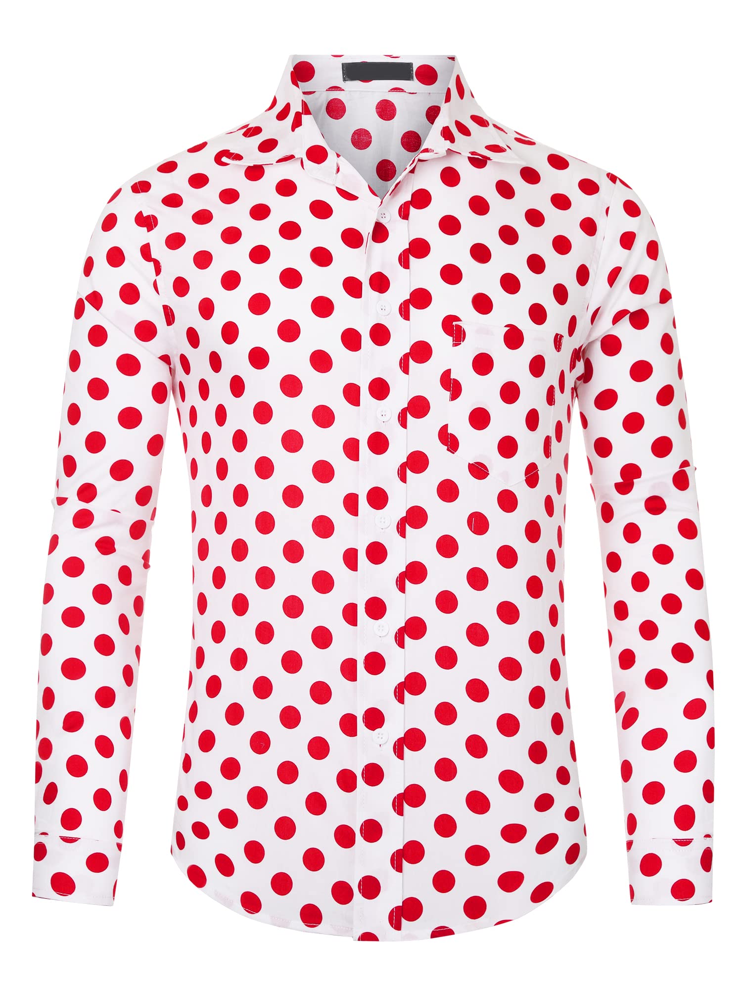 Lars Amadeus Camisa de vestir con estampado de lunares para hombre, con botones, manga larga, estilo casual