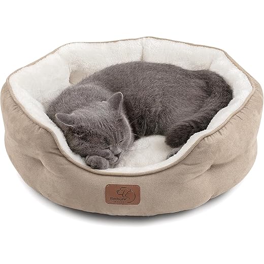 Bedsure Dog Beds for Small Dogs - Round Cat Beds for Indoor Cats, Washable Pet Bed for Puppy and Kitten with Slip-Resistant Bottom, 20 Inches, Camel