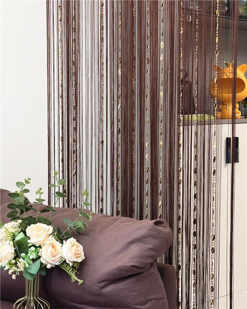 ave split 100cmX200cm Decorative Door String Curtain Beads Wall Panel Fringe Window Room Divider Blind for Wedding Coffee House Restaurant Parts Door Divider Beads Tassel Screen Decoration (coffee25) thumbnail
