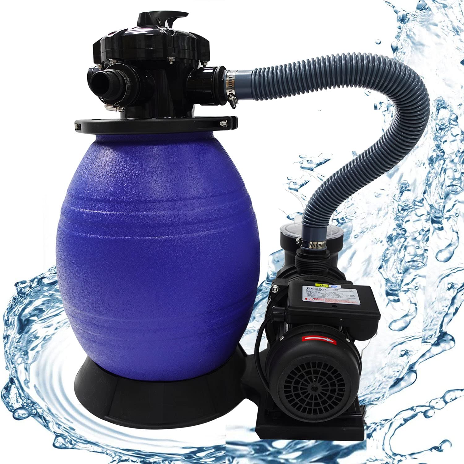 13" Sand Filter with 3/4HP Prefilter Pool Pump, 6 Way Valve 2380 GPH