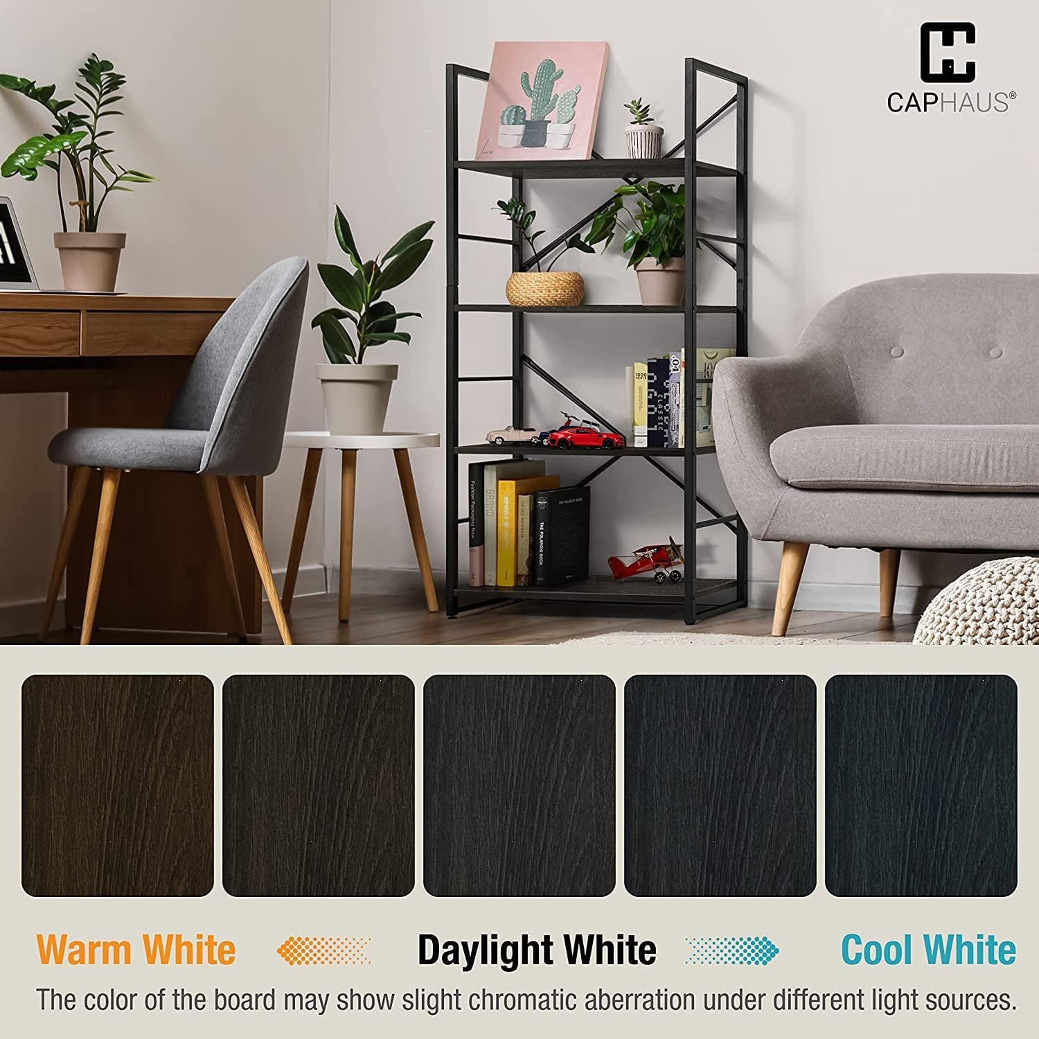 CAPHAUS 6 Tier Bookshelf, 24 Inch Width Free Standing Shelf, Bookcase Shelf Storage Organizer, Industrial Book Shelves for Home Office, Living Room, Kitchen, Black Shelves & Metal Frame