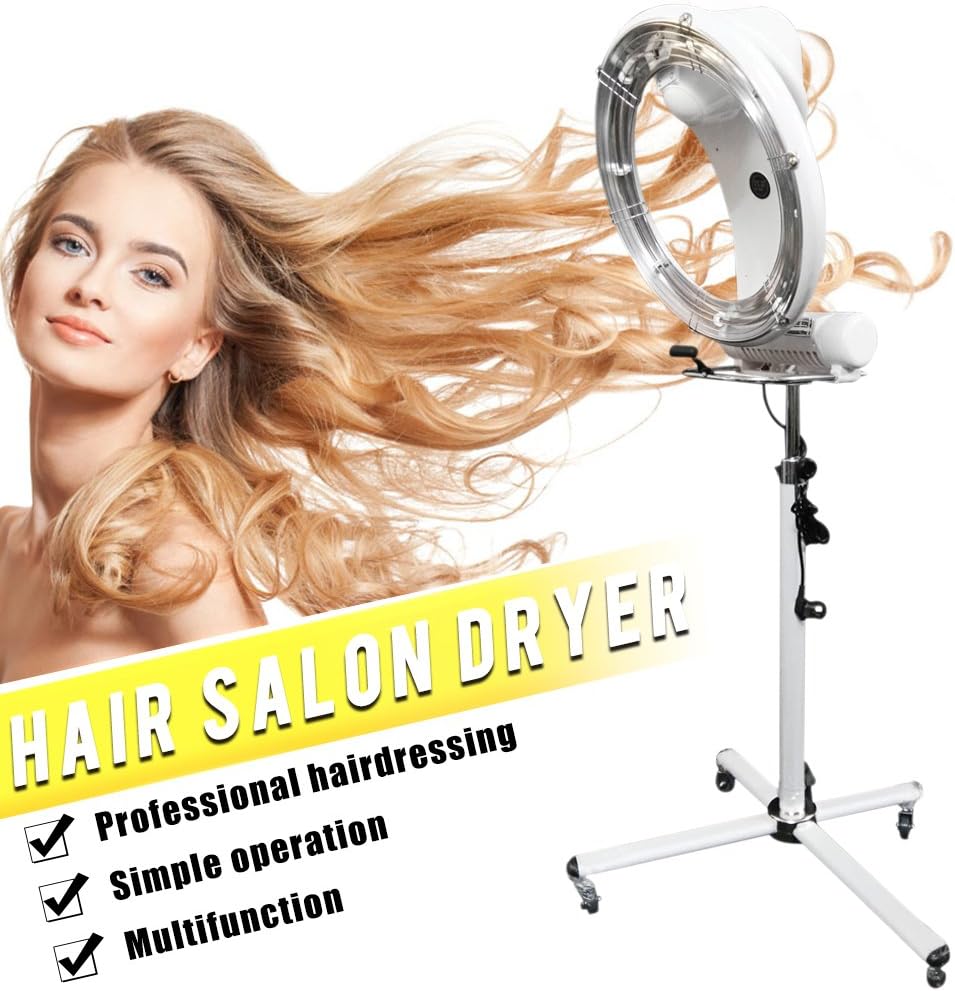 Muses Poem Standing Professional Hair Salon Adjustable Conditioning Hooded Box Dryer with Detachable Wheels Standing Professional Hair Salon Adjustable Conditioning Hooded Box Dryer (White)