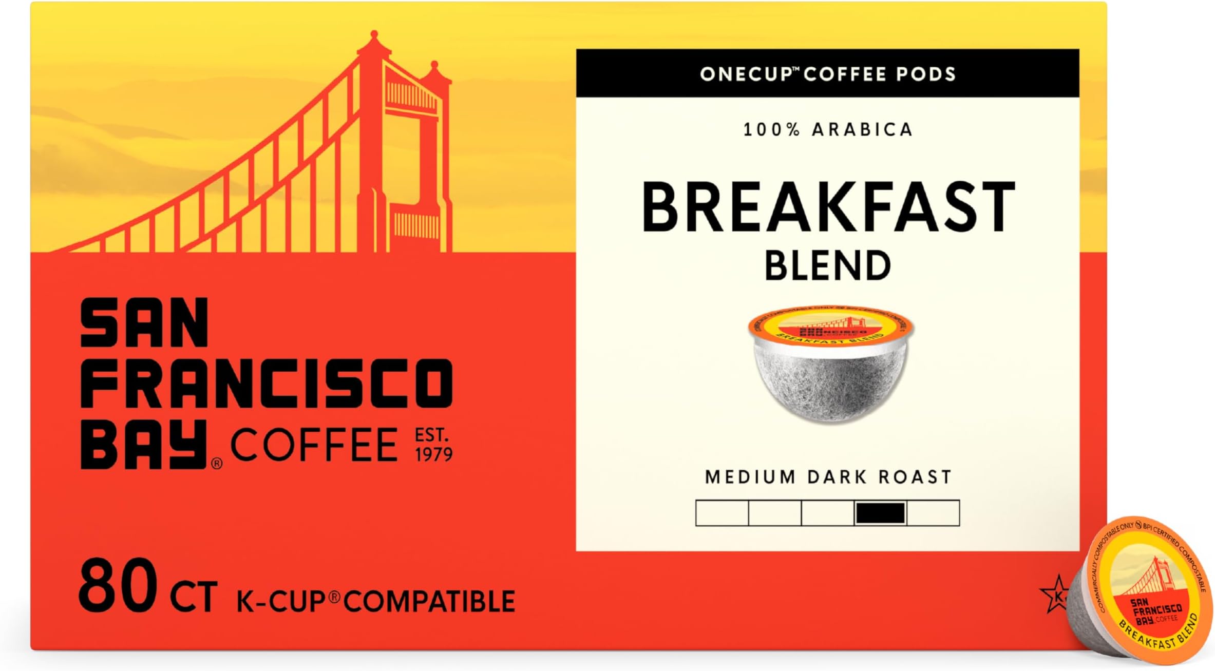 San Francisco Bay K-Cup Coffee Pods, Breakfast Blend (30 ct), Medium Roast, Commercially Compostable Single-Serve Coffee Pods