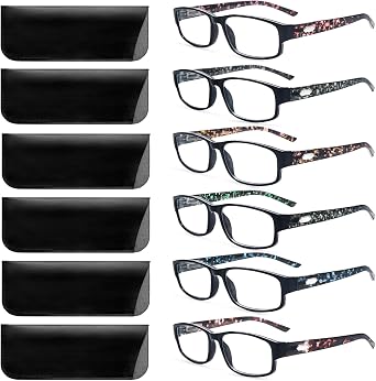 6 Pack Reading Glasses Blue Light Blocking Spring Hinge Readers for Women Men Anti UV Eyeglasses with 6 Leather Case