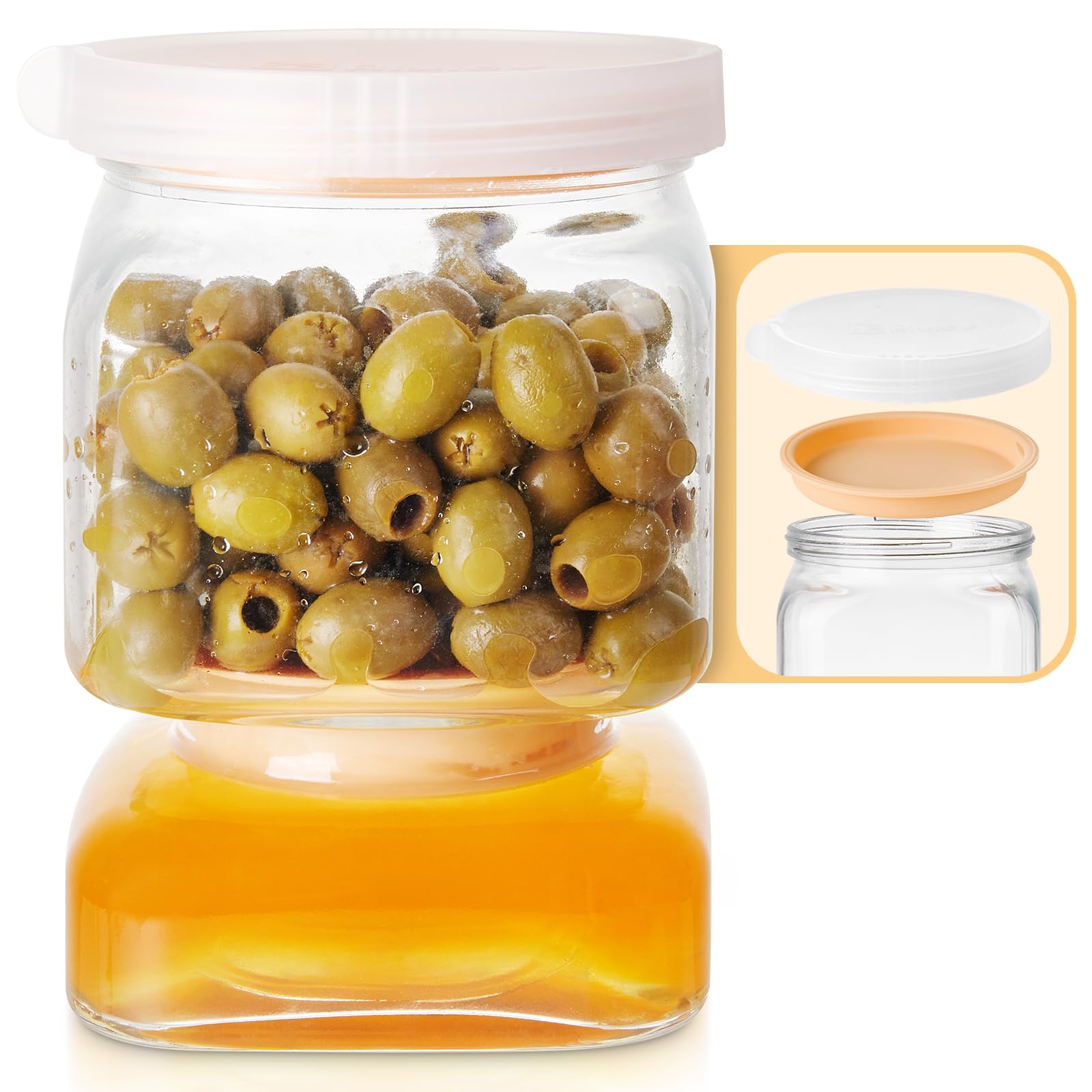 Tarro de cristal para pepinillos con colador, jalapeños y ajos en frasco hermético