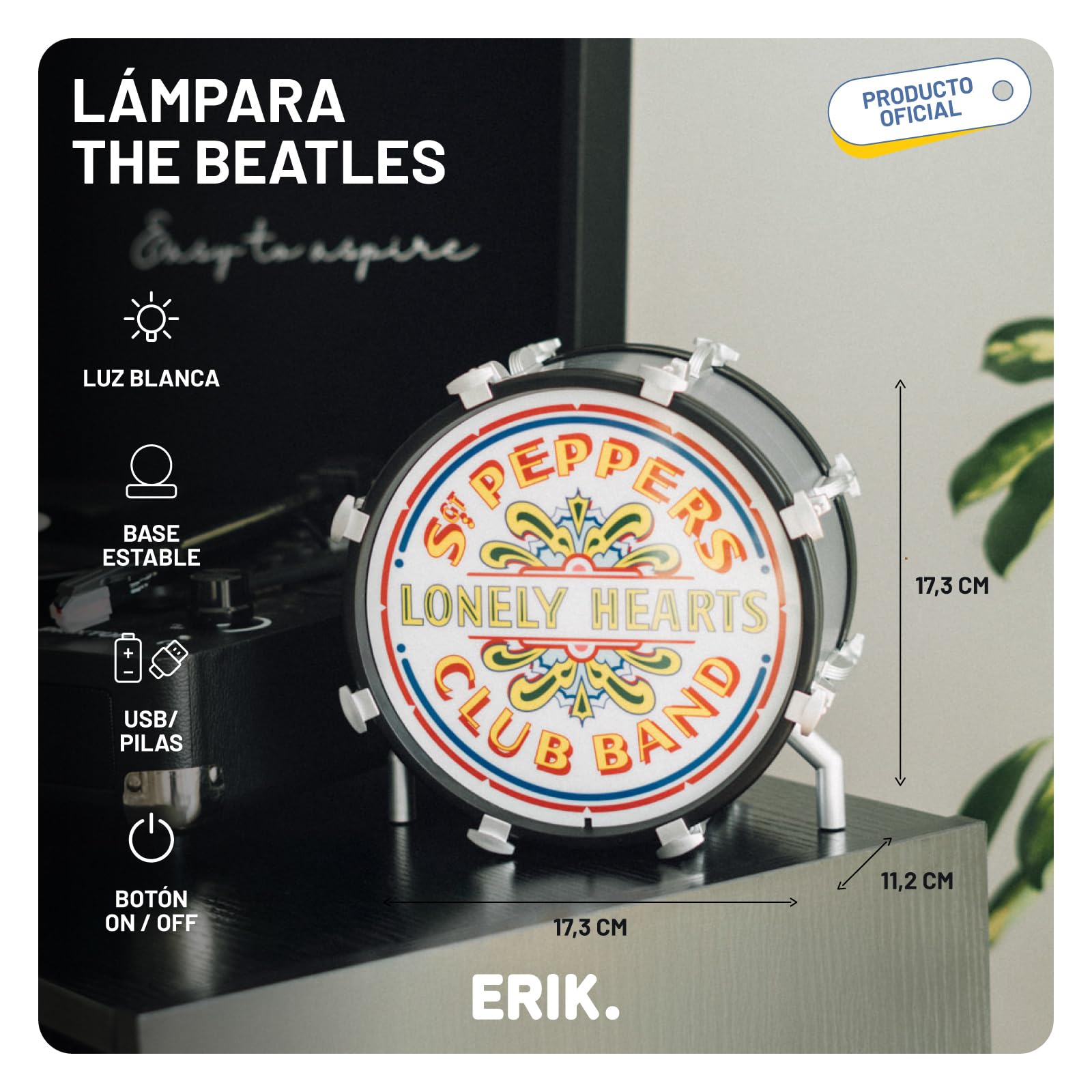 Grupo Erik Lampara The Beatles - Lampara escritorio: Figura con LUZ LED (USB/Pilas) Regalos originales - Decoracion Habitacion para amantes de Música Rock - Beatles merchandising