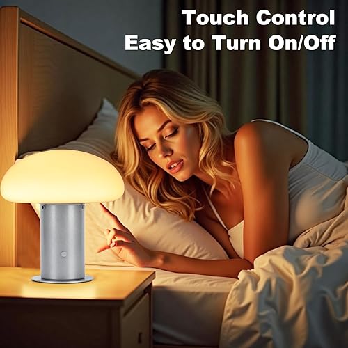 Miniatura 4 de Lámpara de hongo, lámpara de mesa retro con interruptor de control táctil, lámpara de mesita de noche regulable de 3 vías para dormitorio y sala de