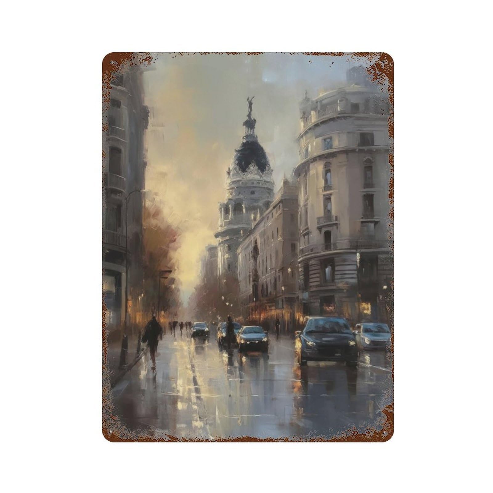Madrid Majesty Rusty Metal Tin Sign 15.7"x11.8", for Basement, Hobby Room And Garage Decor, Retro Wall Decor