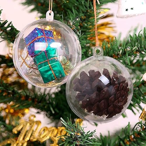 Miniatura 9 de Giveme5 - 20 bolas de adornos de Navidad, bolas de plástico transparente rellenables de 3.150 in, molde de bomba de baño, adornos colgantes para
